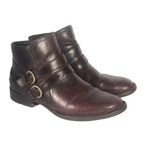 Born Pirlo Ankle Boots Booties Shoes Womens Size 7 Brown Leather Zip Up Buckle